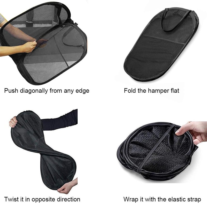 Buenod Mesh Pop up Laundry Hamper with Portable Handles, Collapsible Laundry Basket for Storage, Folding Pop-Up Clothes Hampers for Home, College Dorm or Travel, Black - Image 5